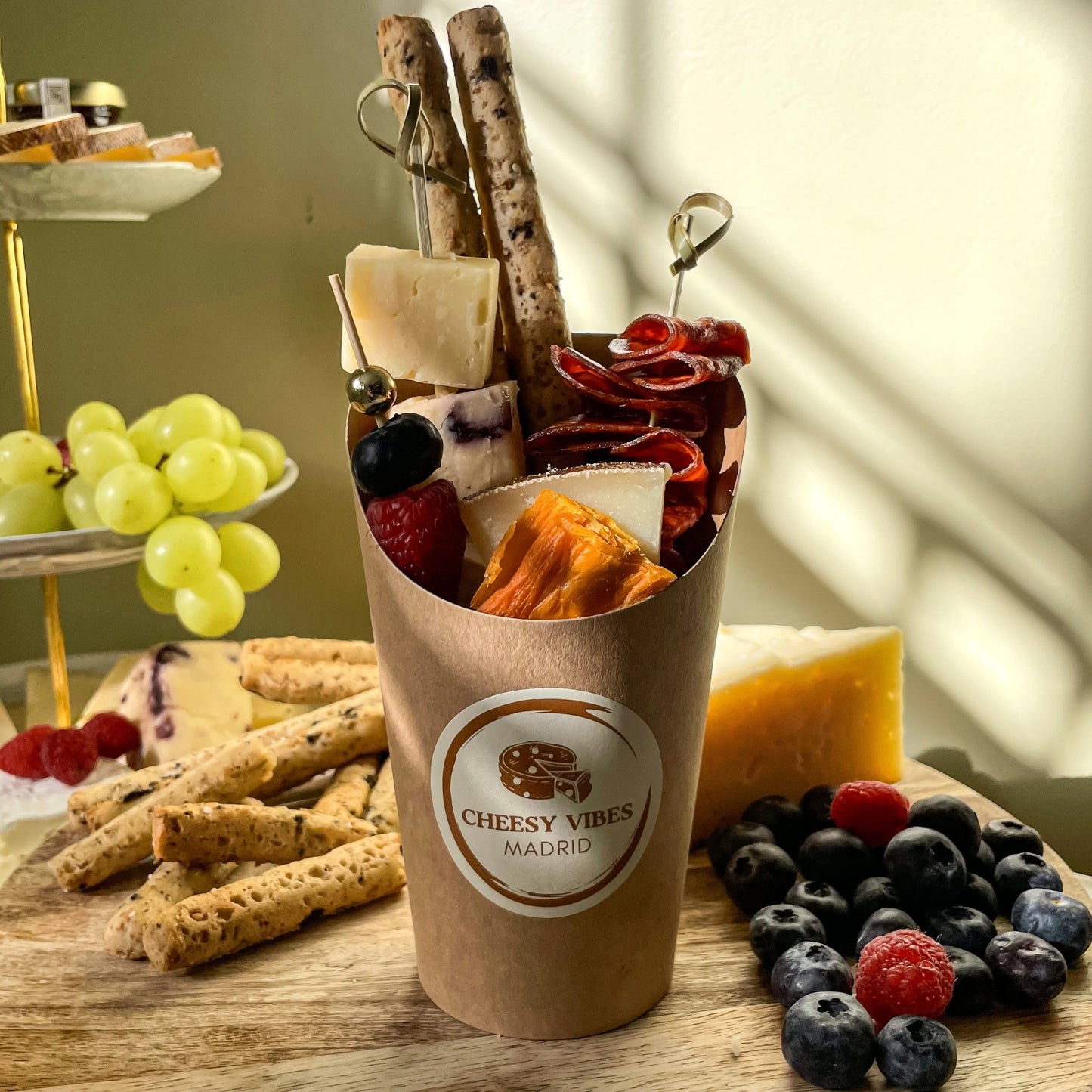 Cono individual de quesos e ibericos para eventos